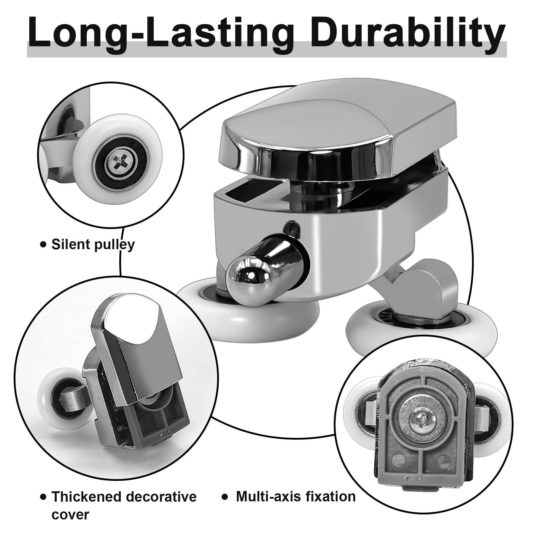 8 rulli di ricambio per porta della doccia da 23 mm, ruote scorrevoli in vetro per box doccia curvi, guide a rullo per bagno, per vetro da 4-6 mm, blocco anti-collisione (4 rulli superiori e 4