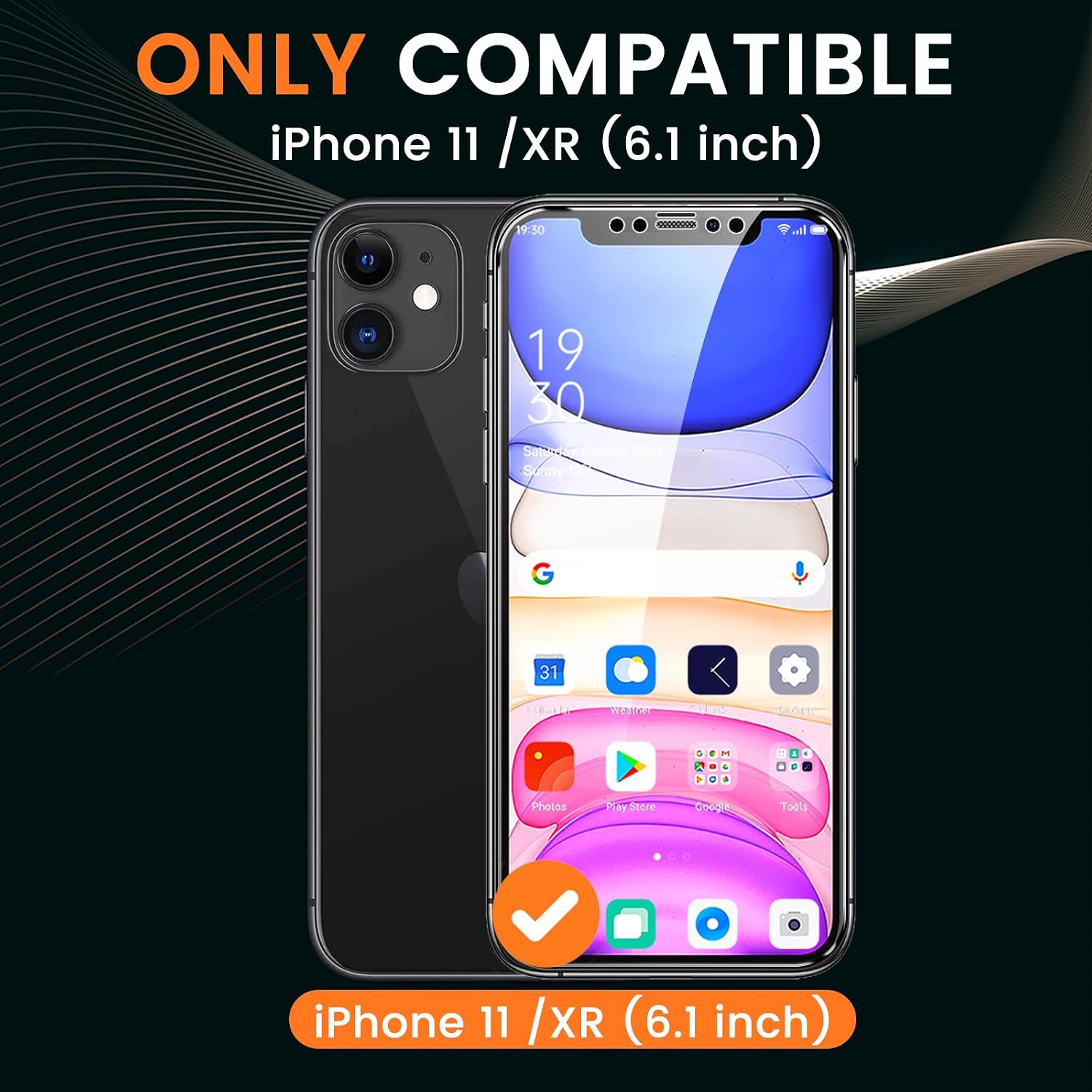2 Pack 4 Way 360° Privacy Screen Protector for iPhone 11/iPhone XR, Horizontal and Vertical All Around Anti-Spy 9H Tempered Glass Film, Scratch Resistant, Zero Bubbles, Face ID Sensitive