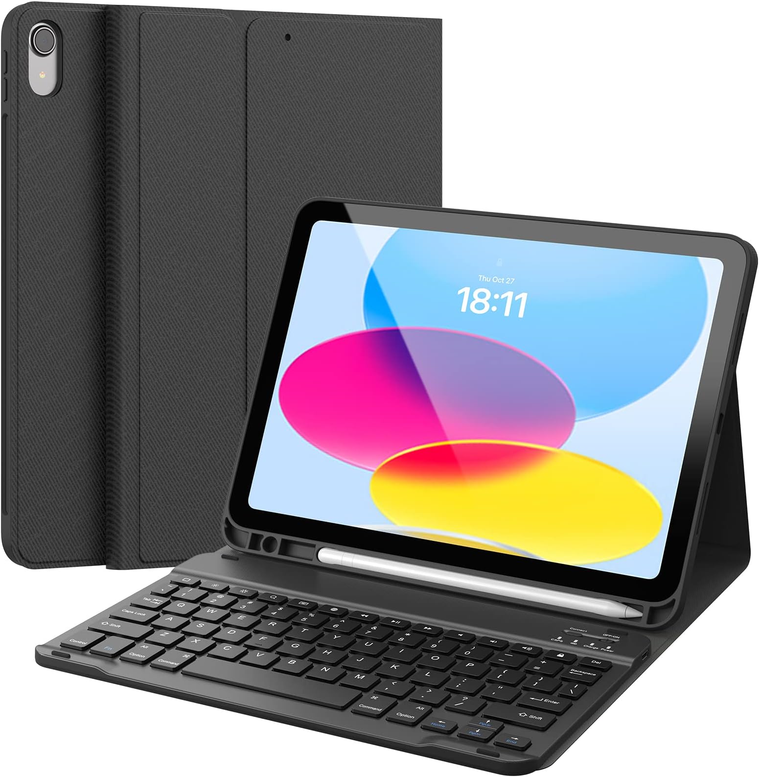 CHESONA Keyboard Case for iPad (A16) 11th/10th Generation (2025/2022), Detachable Wireless Keyboard, Stand Folio Keyboard Cover with Pencil Holder, Thin & Light (Black)