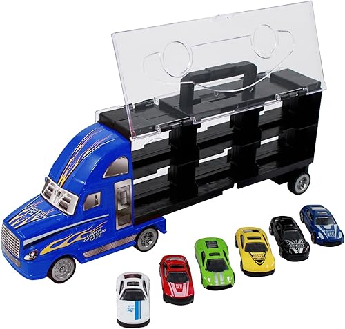 7pc Go Truckin Semi Truck Toy Diecast Race Car Carrier Set