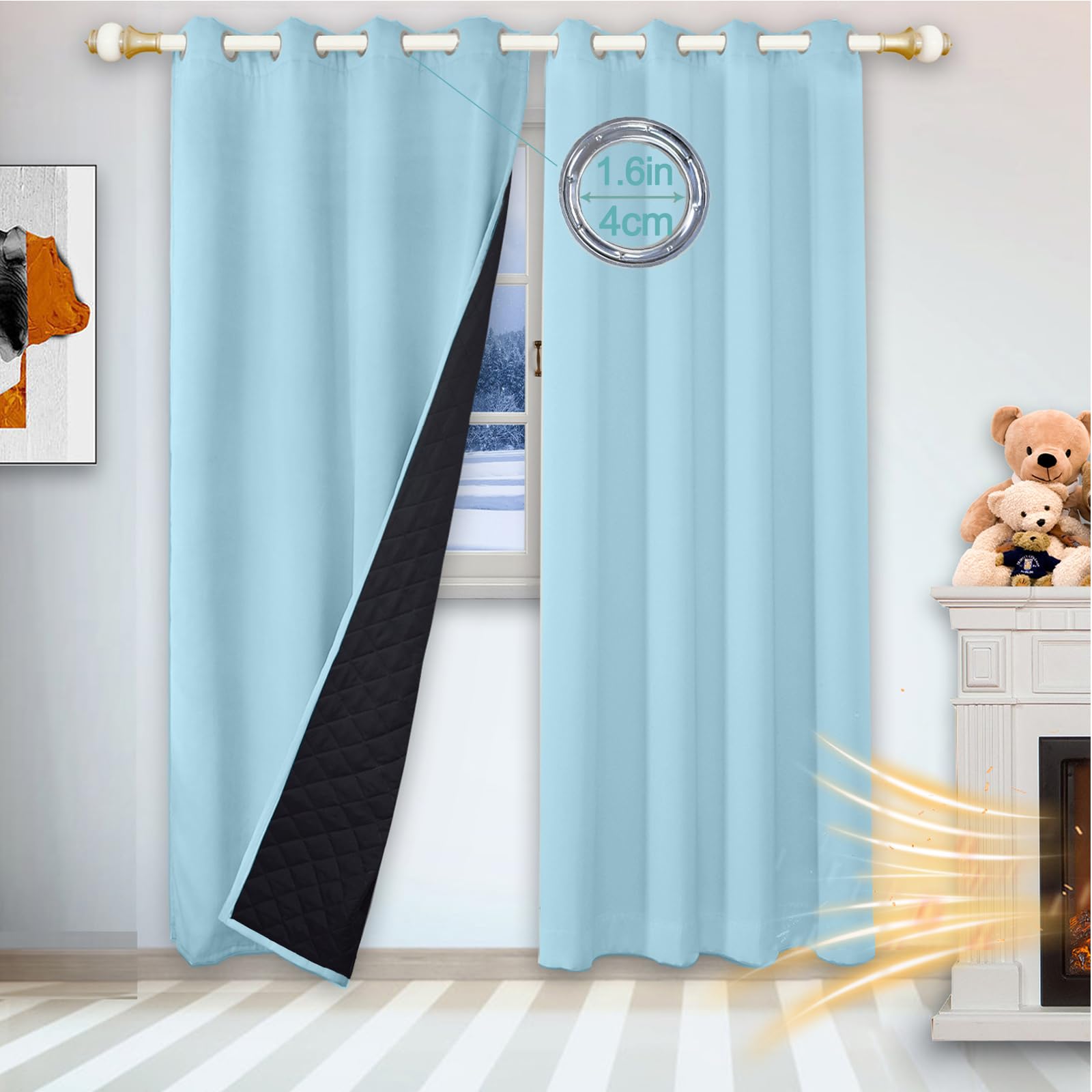 Résistant au Froid climatisation Panneau de Rideau Salon 100% occultant Rideau Yeux Anti - Chaleur Hiver Chaud Rideau(1PC,360 x 120cm)