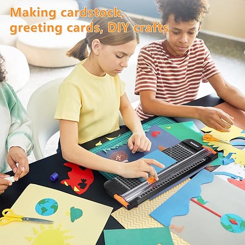 Vista 14 de WORKLION Cortador de papel recto para manualidades: recortadora de papel rosa de 12 pulgadas con protección de seguridad y regla lateral, perfecto