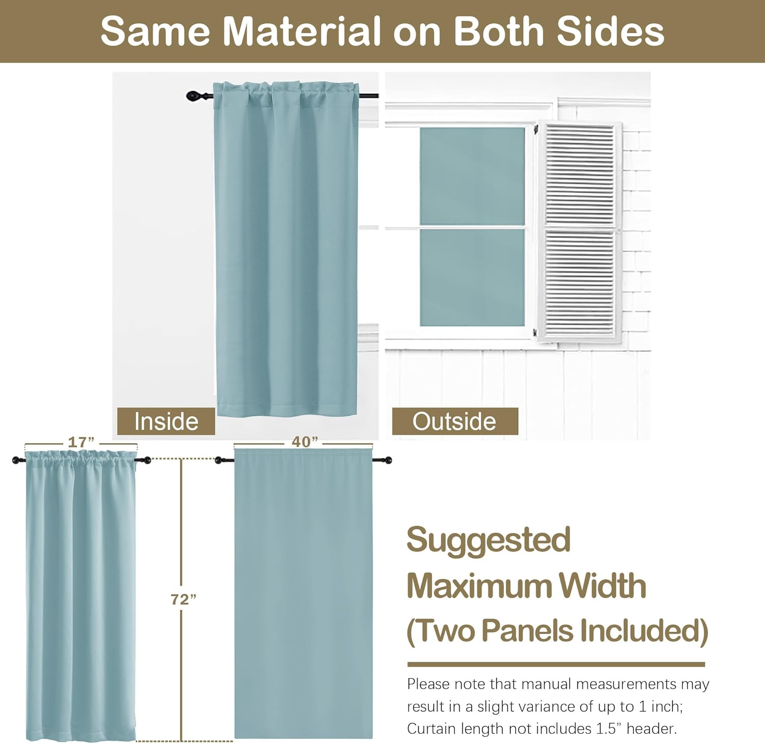 OVZME Aqua Blackout Curtains for Bedroom 72 Inch Length 2 Panels Set, Thermal Insulated Curtains for Living Room Nursery, Dual Rod Pocket Window Drapes for Patio French Door Front Door, 2x40Wx72L