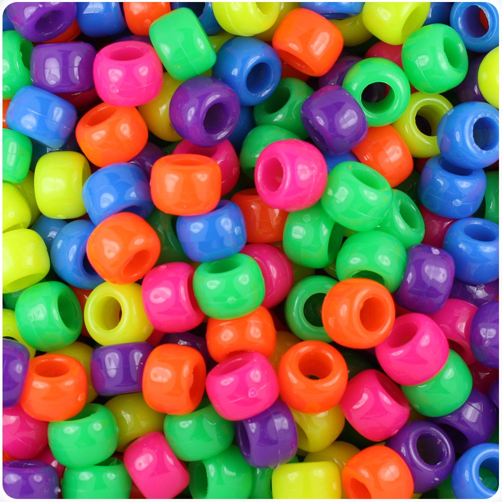 Amazon.com: BeadTin Neon Bright Mix 9mm Barrel Plastic Pony Beads