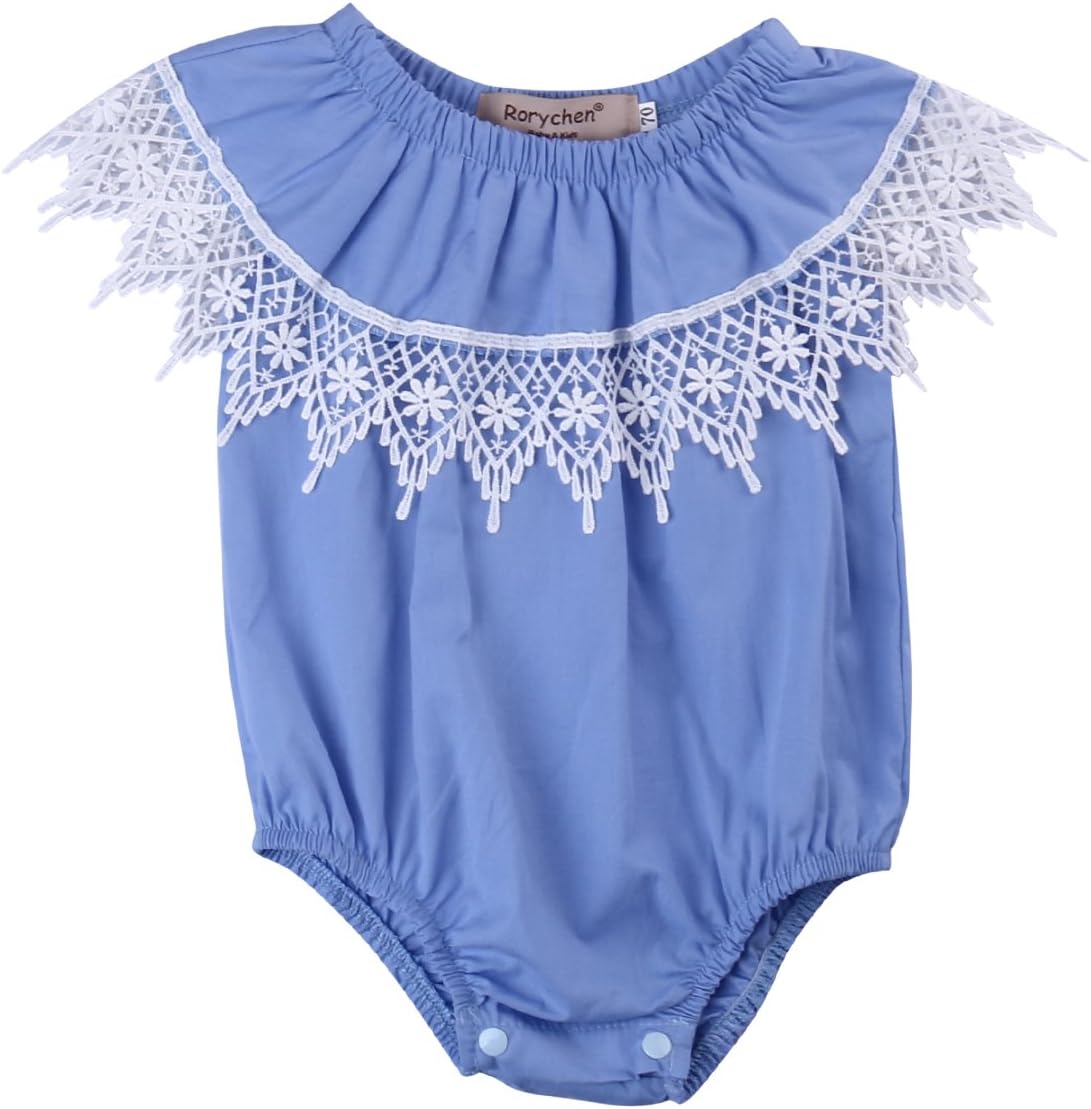 Emmahe Infant Baby Girl Romper Blue Bodysuit Jumpsuit Outfits Sunsuit Off Shoulder Clothes (0~3months, Blue)