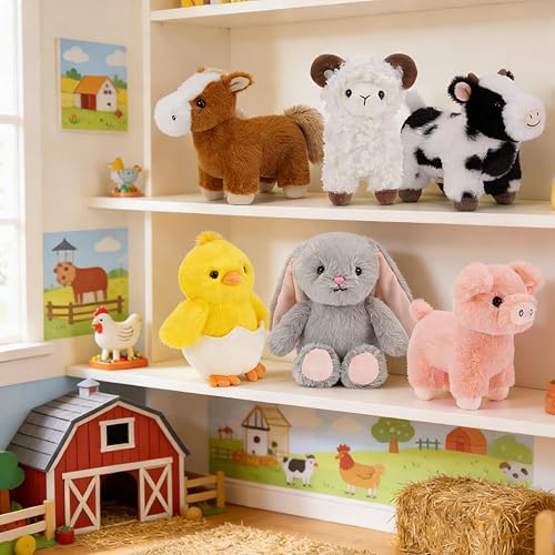 Miniatura 2 de MaoGoLan Juego de 6 peluches de animales de granja a granel de 10 pulgadas para niños, niñas, decoración de fiestas, centros de mesa y juego de