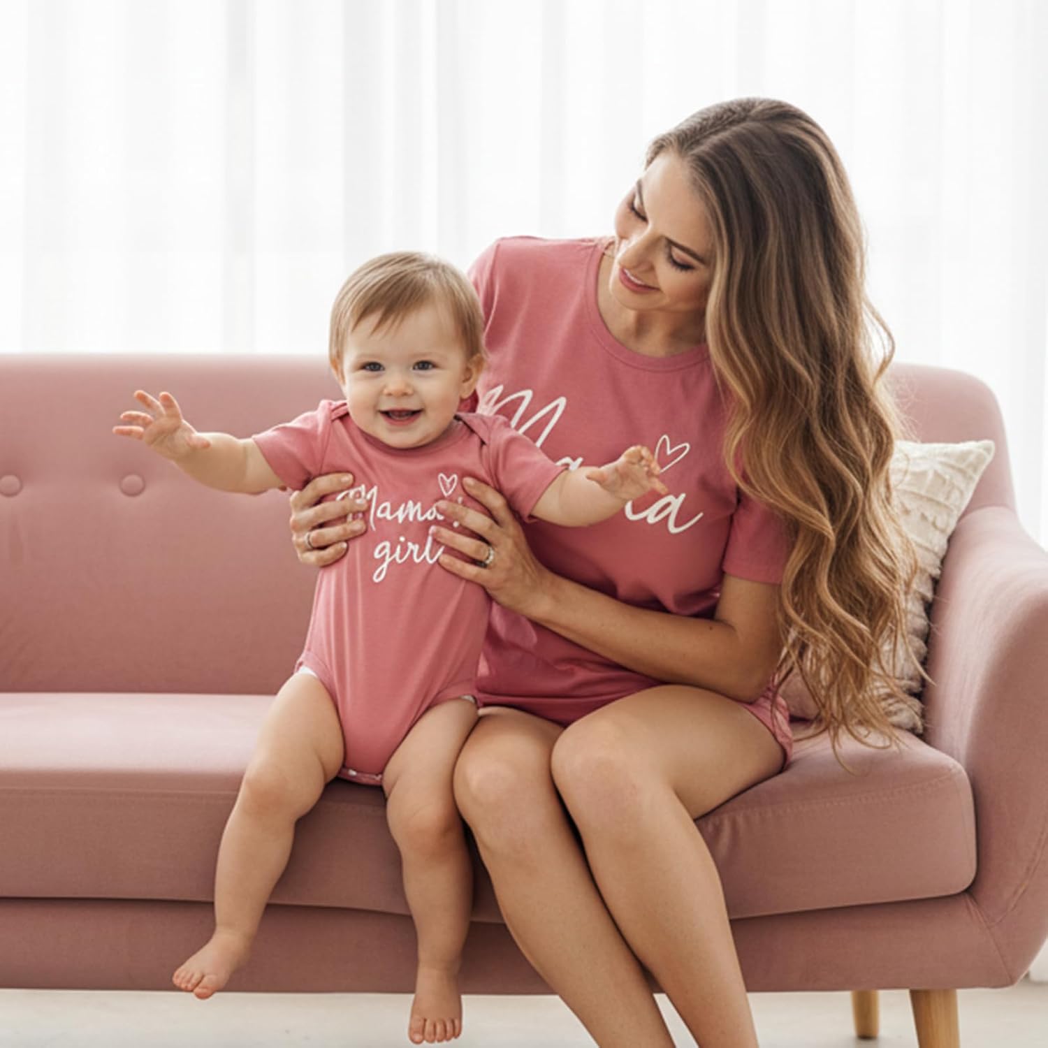 Mom and Daughter Matching Outfits Letter Heart Graphic Short Sleeve Baby Romper Mama Tee Mommy and Me Shirt - Image 2