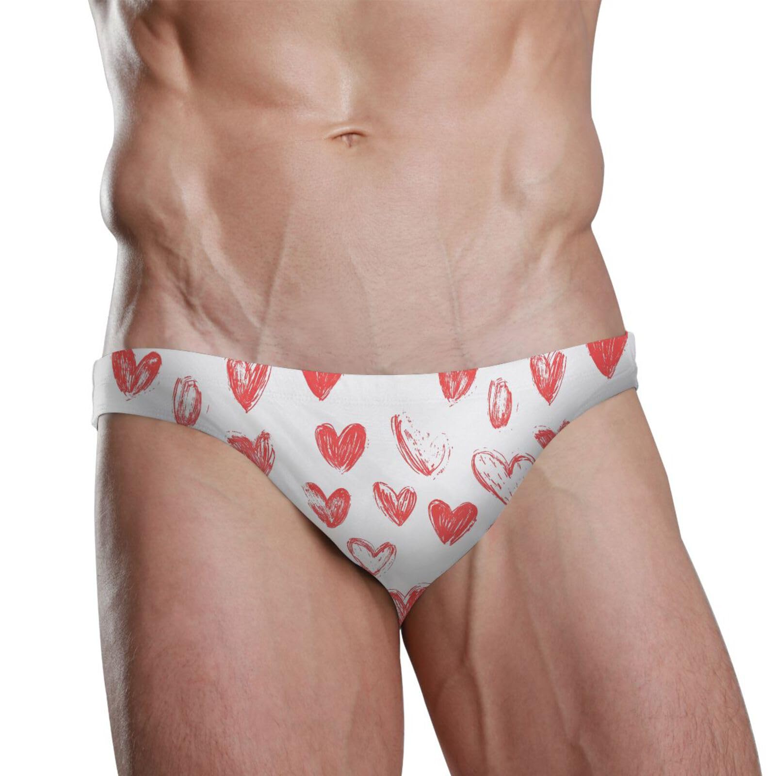 Men's Red Hearts Valentine Swimsuit Bikini Swimwear XXL 202c0059