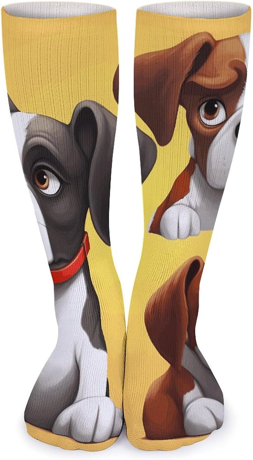Super Value Fashion Large Chemical Fiber Men's And Women's Breathable Dog Printed Stockings 5 Pairs of Super Soft Non-binding Moisture Wicking Christmas Socks 15.7 in