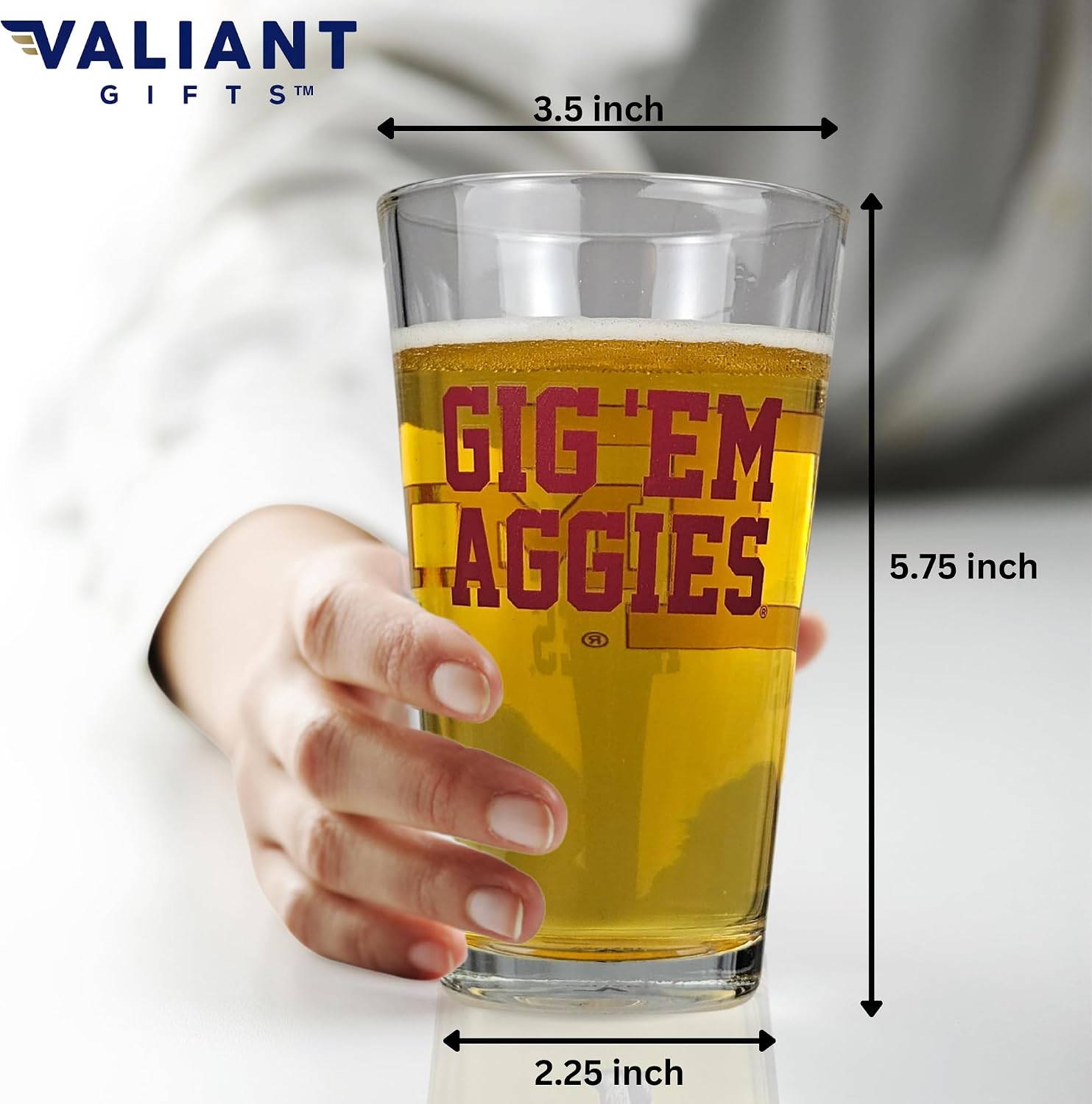 Texas A&M University 16 oz Pint Glass Drinkware - Unique Mascot Artwork Screened with College Logo on Back - Great Holiday or Graduation Gift Idea for Men and Women