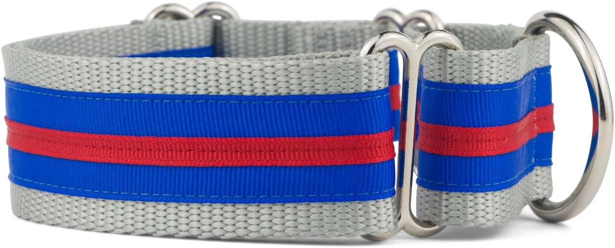 If It Barks - 1.5" Martingale Collar for Dogs - Stripe Design - Adjustable - Strong and Comfy Nylon - Ideal for Training - Made in USA - Medium, Electric Blue/Red