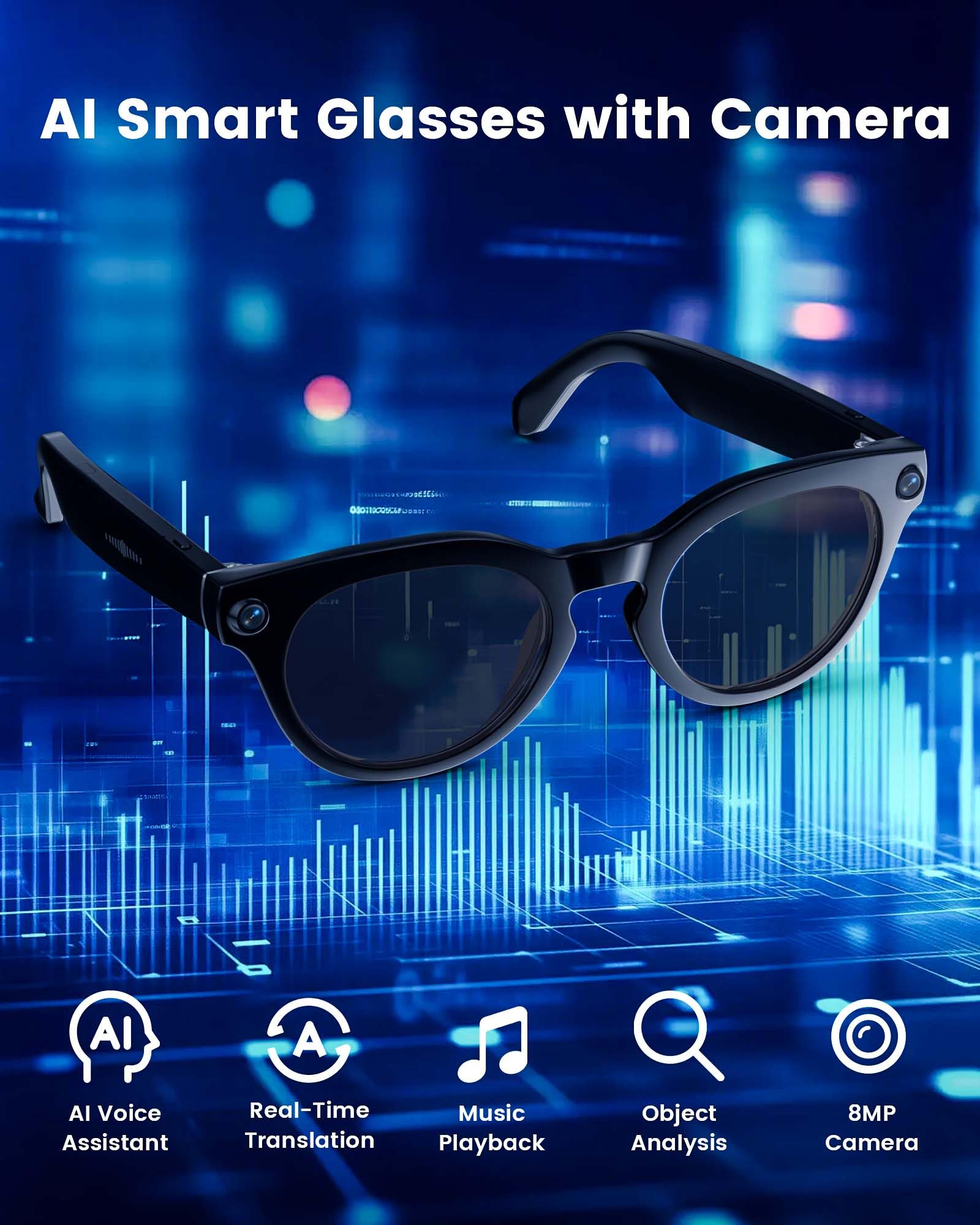 Lufor Smart Glasses with Camera and Bluetooth, 8MP 32GB 1200P HD Video Recording, Real-Time Translation & Voice Assistant, Open-Ear Bluetooth Audio for Vlogging, Travel & Meetings — view 9