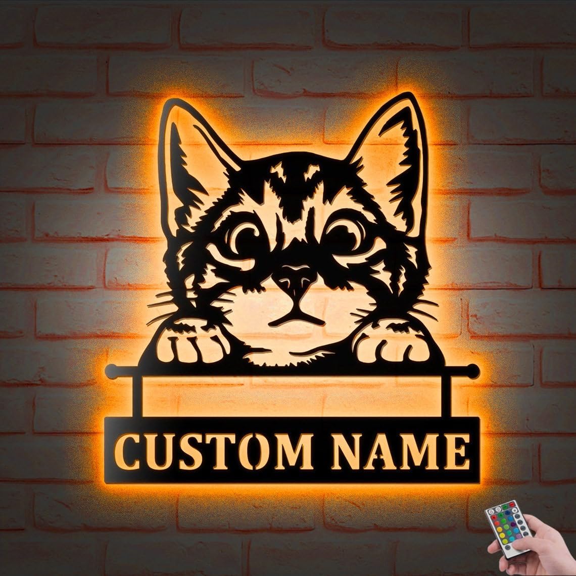 Custom Cute Cat Led Lights Metal Wall Art, Personalized Cat Name Art Decoration Hanging for Home Animals Gift Home Decor