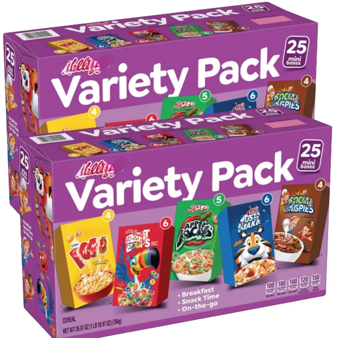 Cereal Mini Boxes, Variety Pack, 25 Count (2 Pack)