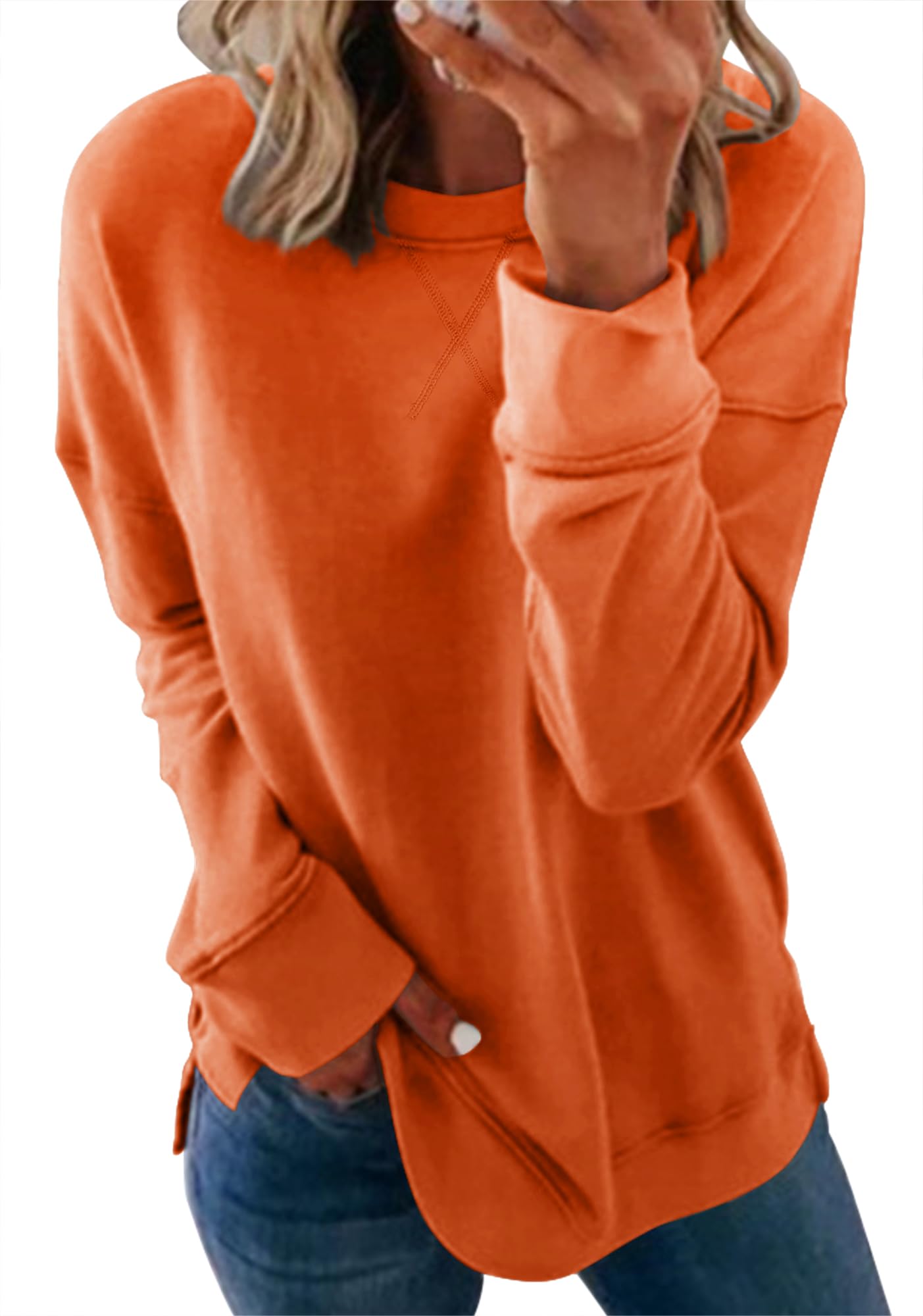 Smile Fish Women's Crewneck Sweatshirt Long Sleeve Side Split Tunic Tops Relaxed Fit Fall Shirts