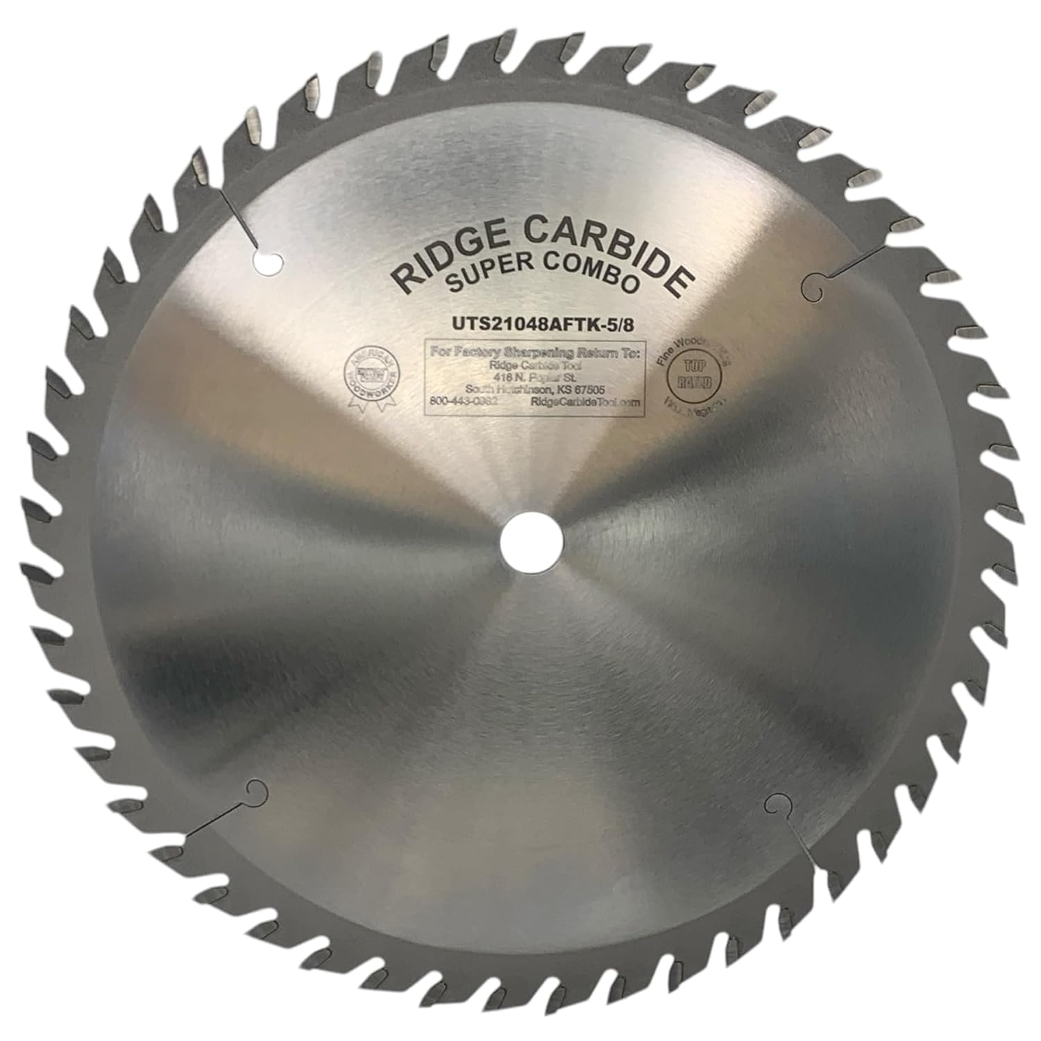 Ridge Carbide 10" Super Combo Thin Kerf Saw Blade | 48 Teeth, ATB Grind, +20° Hook, 5/8" Bore, 0.062" Plate Thickness, 0.094" Kerf (UTS21048AFTK-5/8)
