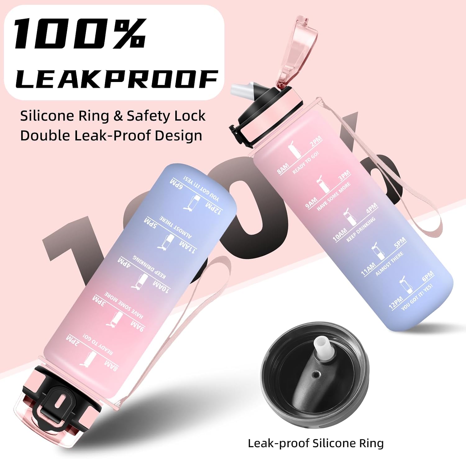 Drinking Bottle 1 Litre Sports Water Bottle with Straw, Easy to Clean, Leak-Proof Water Bottle with Motivational Slogans, Bottle Motivation, Bottle for Hiking, Yoga, Cycling