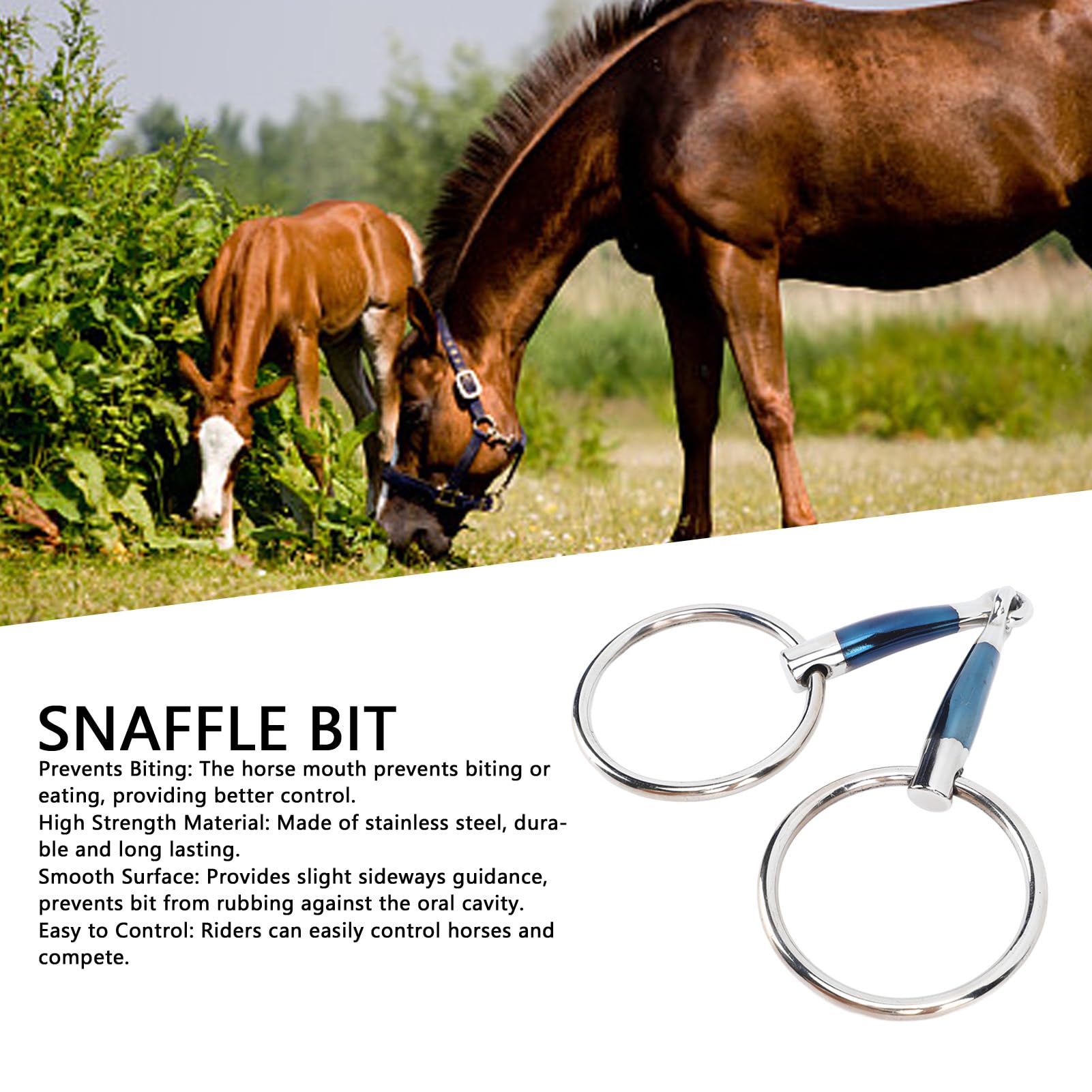 Gavigain Horse Mouth Bit,5.1in 130mm Stainless Steel Snaffle Bit Horse Rings Hollow Jointed Mouth Loose O Rings Horse Bit for Farm