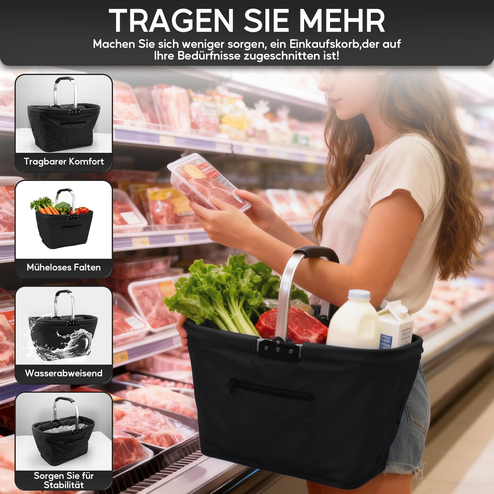 Cestino per Picnic Pieghevole 25L,Cestino Per la Termico per Alimenti Freddi con Coperchio,Frigo portatile per scatola da picnic in tessuto Oxford,Borsa termica per Shopping, Spiaggia, Escursioni