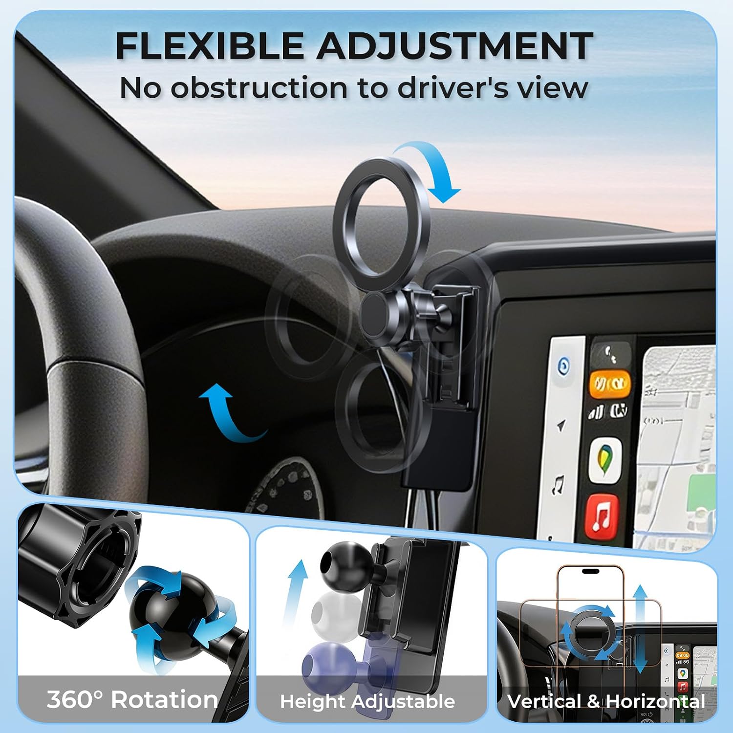 Car Phone Holder for Toyota Camry LE/SE 2026 2025 (Only for 8-Inch Screen) 360° Rotation Magnetic Cell Phone Mount, Compatible with Magsafe, Does Not Affect Air Vent image 3