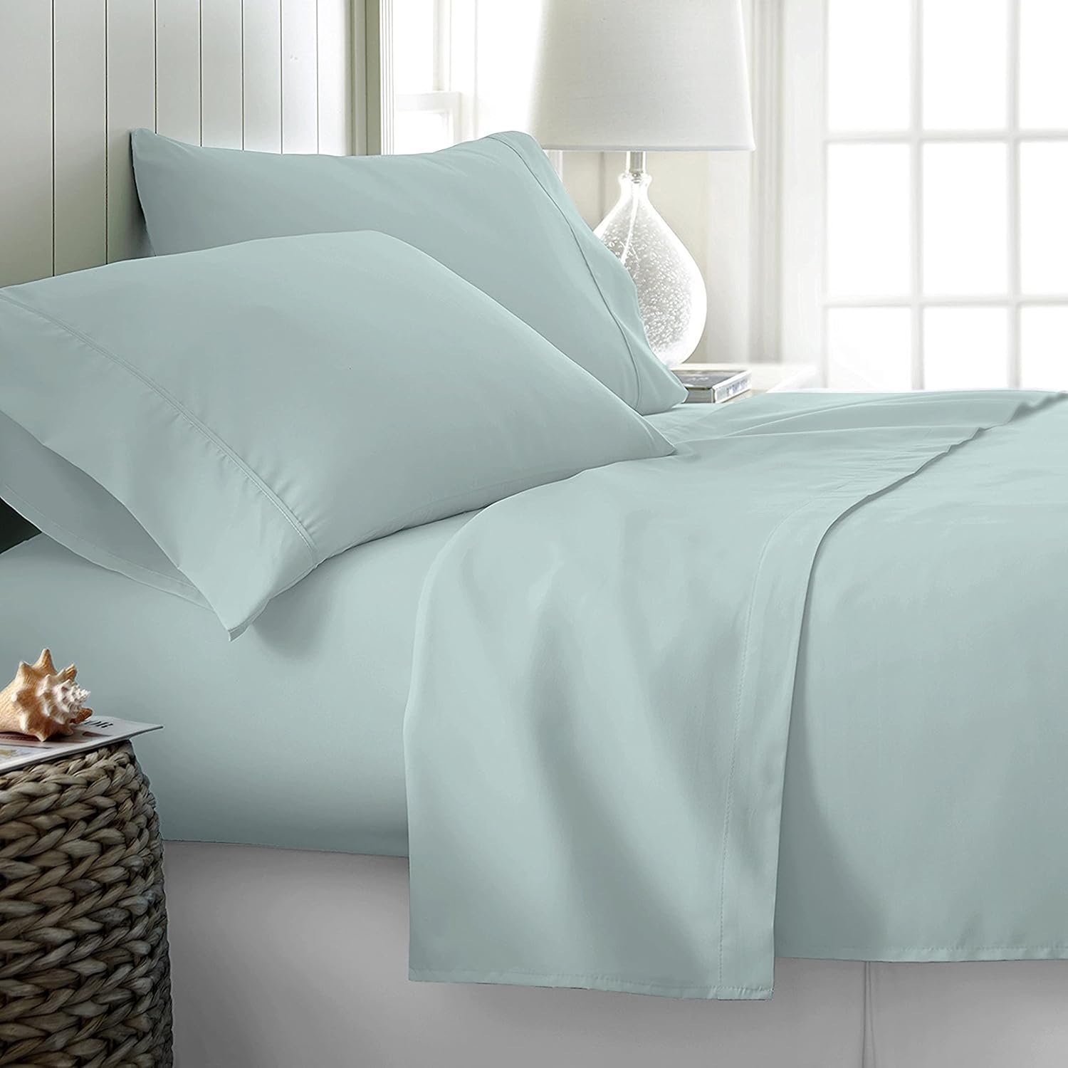 Pure Split King Size Cotton Bed Sheets Set (Split King, 1000 Thread Count) Seafoam