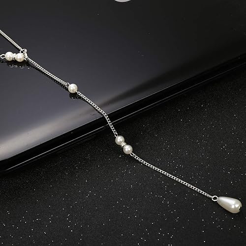 Miniatura 5 de Collar de fondo de perlas para mujer, cadena trasera de perlas, collar de lariat, collar de boda para novia, regalo de joyería para mujer., Cobre,