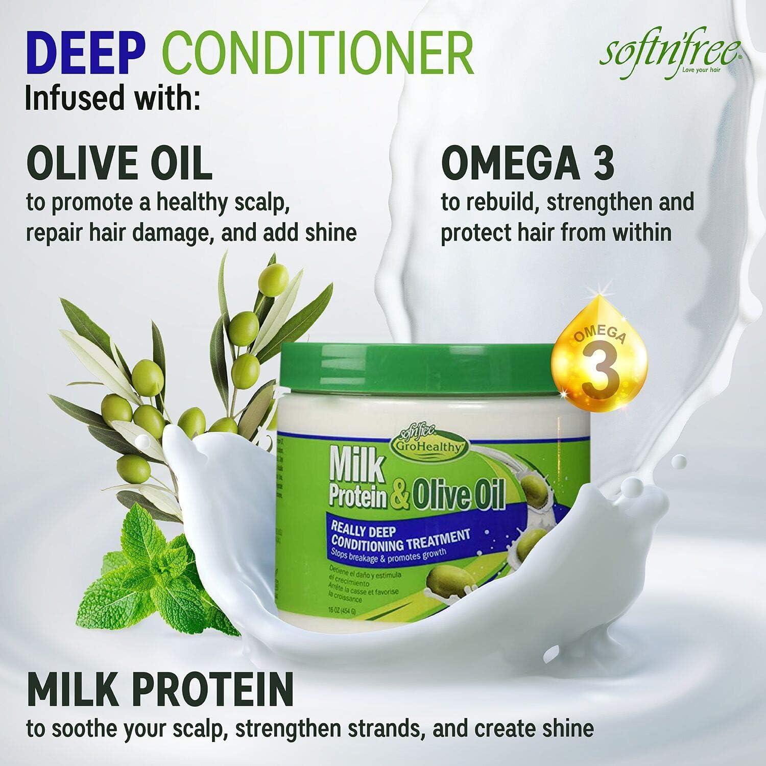 Sof N'Free N'Pretty Grohealthy Milk & Olive Really Deep Conditioner, 16 Oz