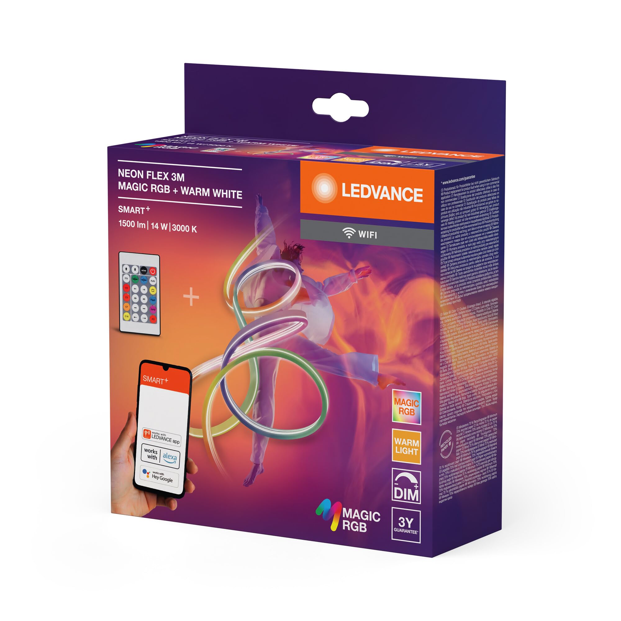 LEDVANCE SMART WIFI NEON FLEX MGC RGB TW RC tira de LED de colores y blanca para uso exterior WiFi y distribución homogénea de la luz;regulable;blanca;silicona;3 m