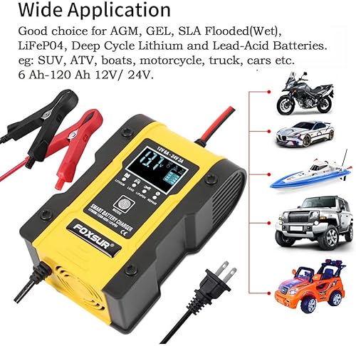 Miniatura 4 de Cargador de batería de 12V6A automotriz de 7 etapas Multifunción Cargador inteligente Mantenedor 24V3A para automóvil, camión, motocicleta,