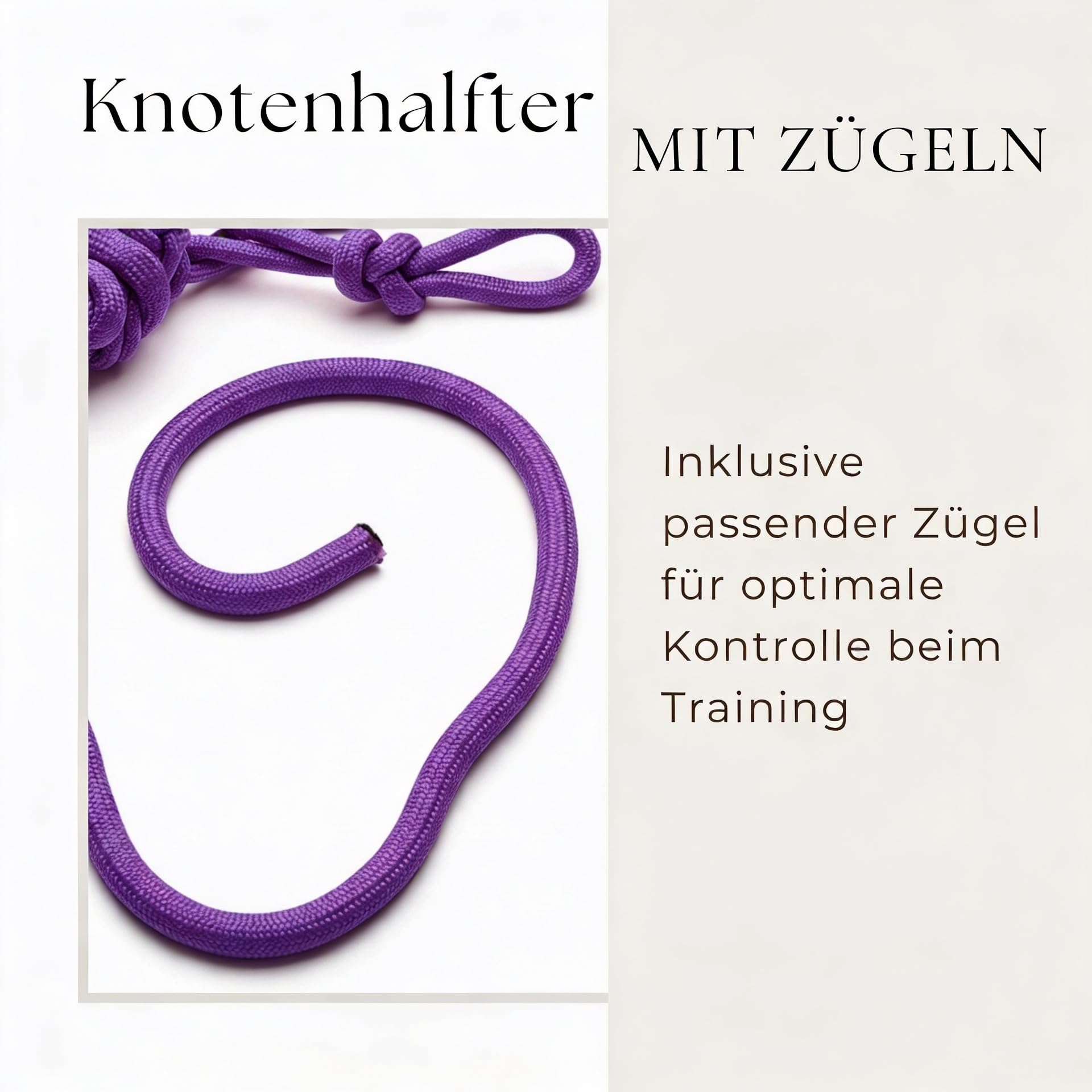Knotenhalfter Pferd, Trainingshalfter aus stabilem Seil, Rope Halfter Bodenarbeit, verstellbar, Pferdehalfter Pink Lila (Lila, Vollblut (Cob))