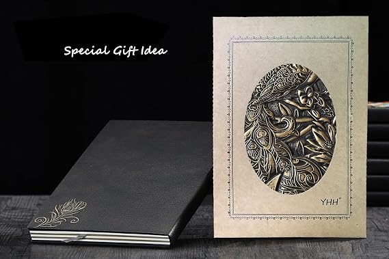YHH Hard back notebook, A5 lined, vintage leather diary, for men and women, embossed, handmade, brown and ivory pages, notebook, writing diary, Christmas, birthday gift, for teachers, students and writer, bird