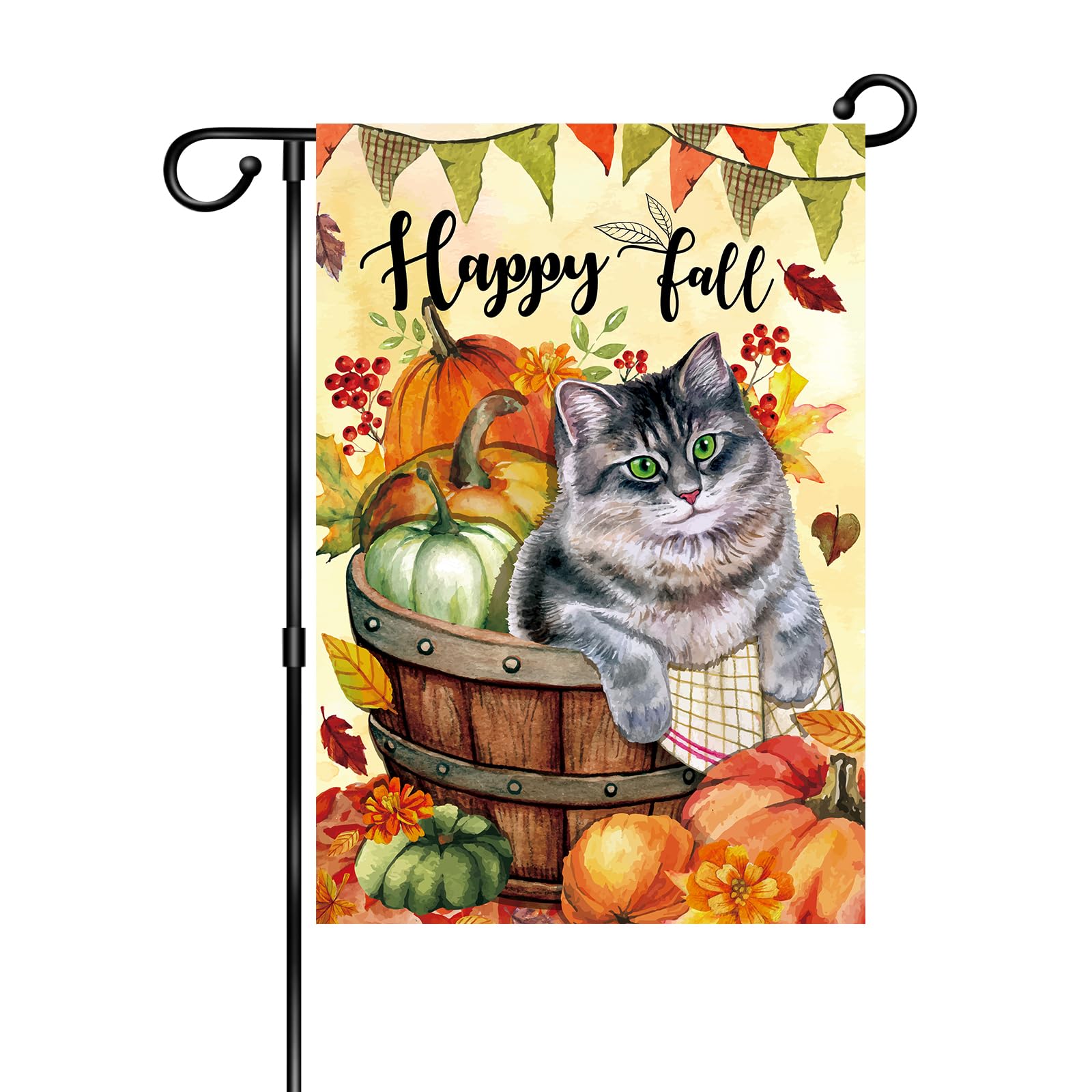 Gartenflagge Mit Katze & Kürbis – 30,5 X 45,7 Cm, Doppelseitig Aus Jute, Für Herbst & Thanksgiving