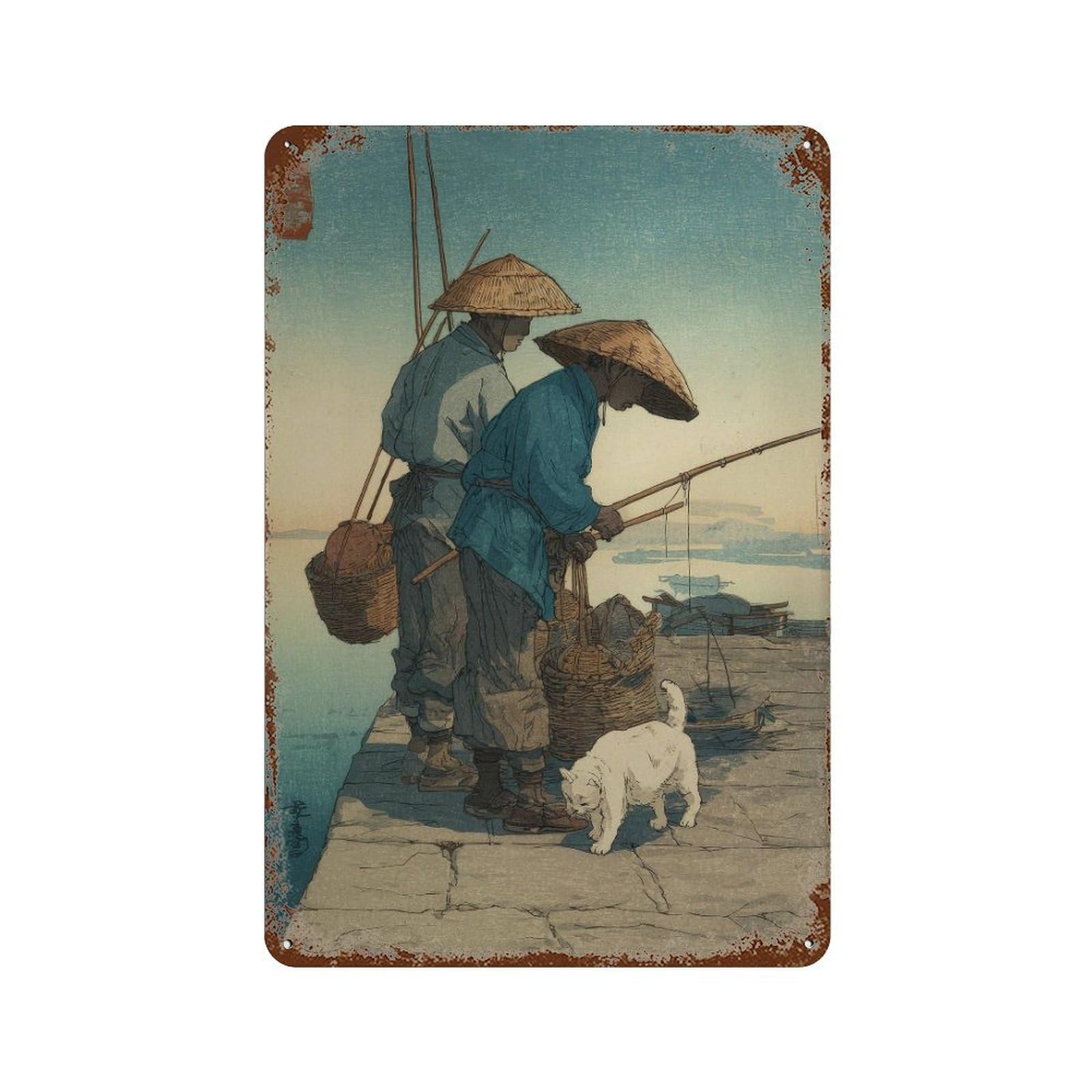 xiaoxiaoshen Japanese Fishermen. Ukiyo Wall Decor Art Metal Tin Poster Modern Home Decor Art Home Bar Shop Decorations Vintage Sign 30x20cm