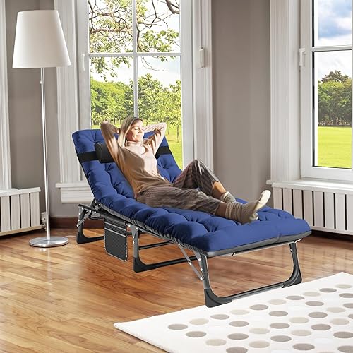 H&ZT Silla de dormitorio, sala de estar, silla portátil plegable ajustable para el hogar con colchón, para dormir siesta, interior y exterior,