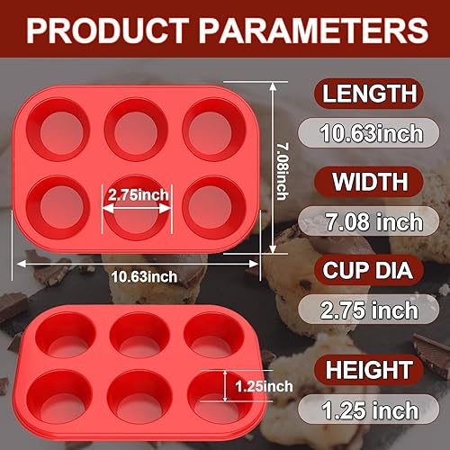 Miniatura 2 de Molde de silicona para magdalenas de 6 tazas, molde europeo de silicona LFGB para hornear cupcakes, juego de 2, latas antiadherentes para muffins,