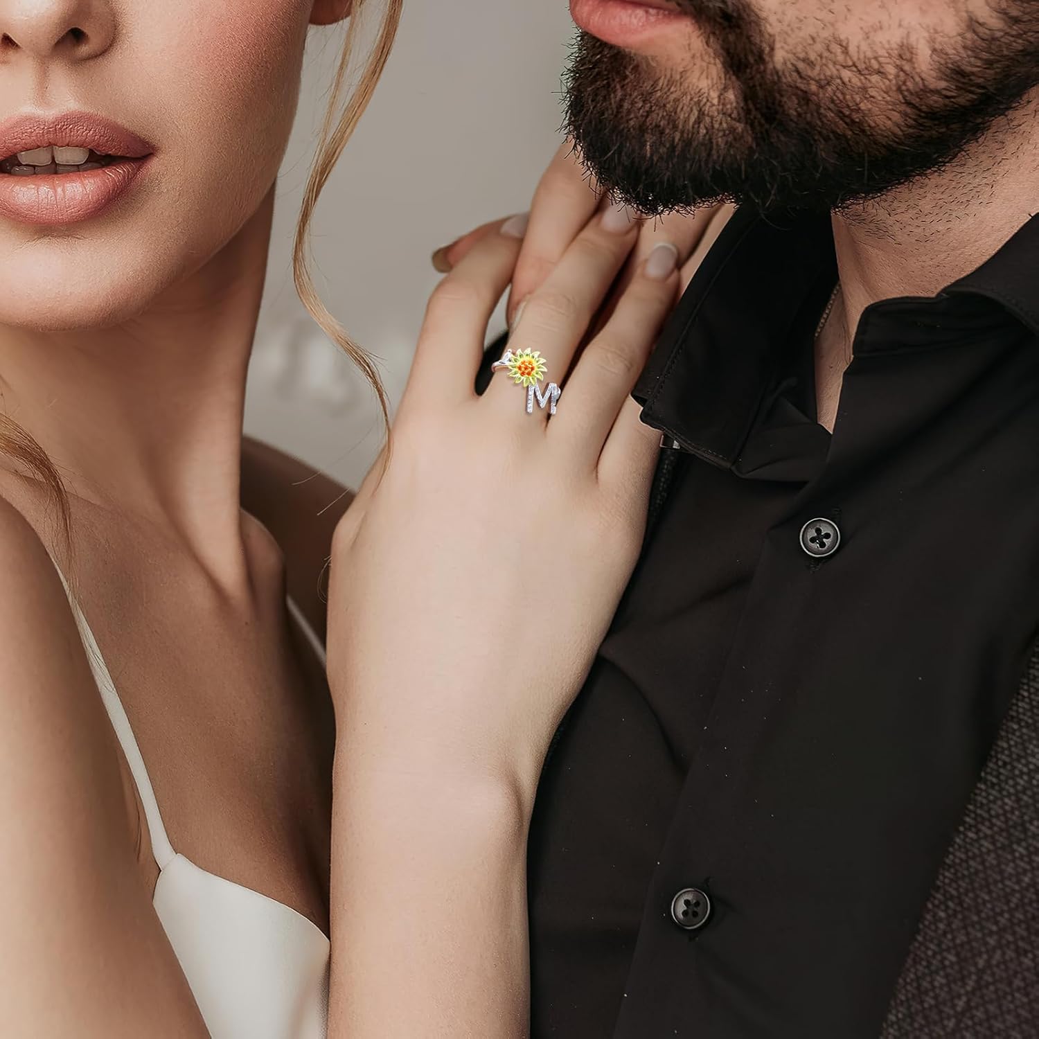 Anxiety Rings for Women,Fidget Ring Women with Adjustable Spinner Open Rings,Sunflower Initial Ring with Stress Relieving,Sunflower Gifts for Womens Valentine's Day and Birthday(Letter M) - Image 6