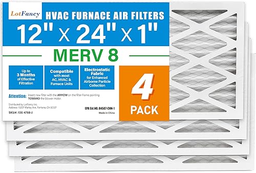 LotFancy Filtro de aire MERV 8 de 12 x 24 x 1, tamaño real 11.75 x 23.75 x 0.75 pulgadas, horno plisado electrostático y filtro de CA, captura