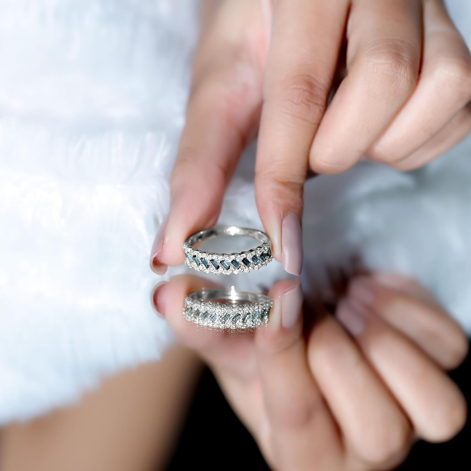 Certified London Blue Topaz Half Eternity Ring, AAA Quality, Natural Topaz Diamond Wedding Band for Women - Ready To Gift