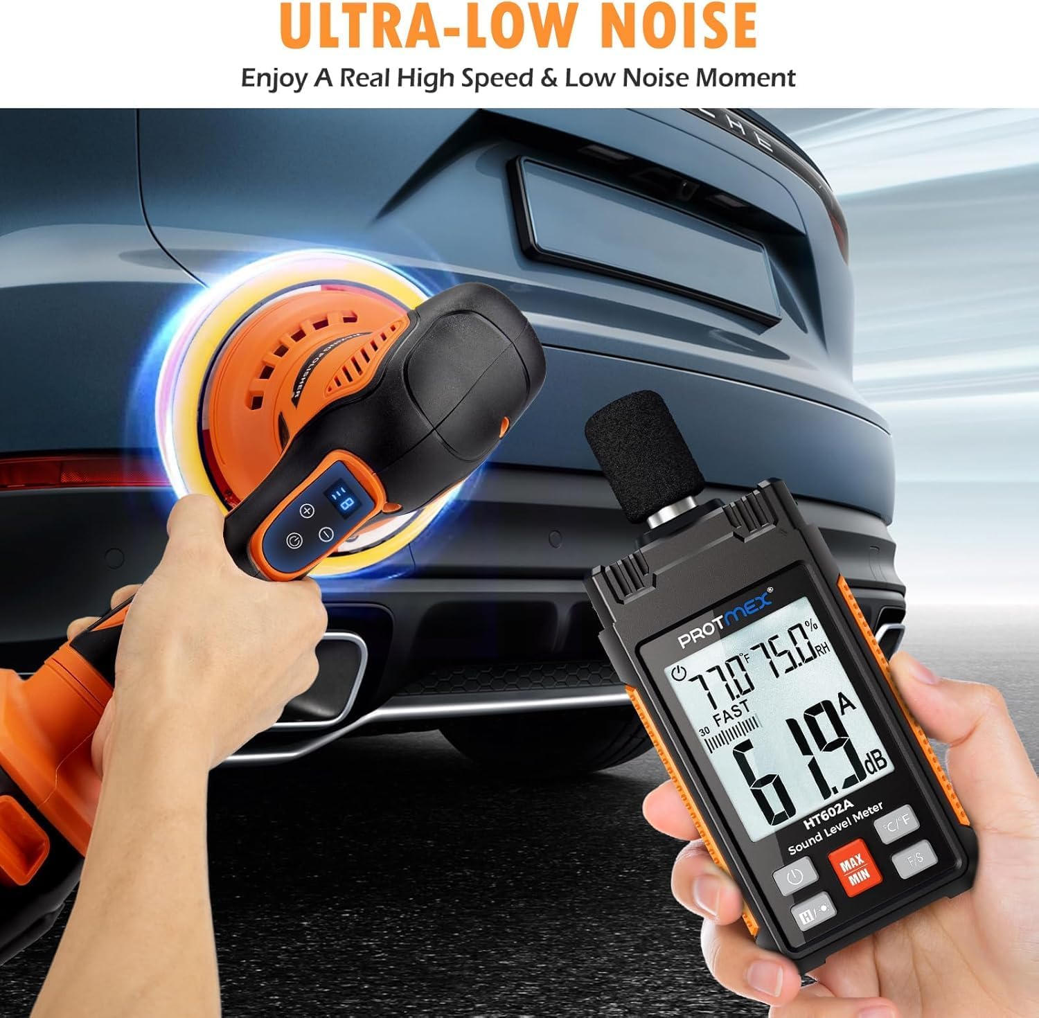 Cordless Car Buffer Polisher, Car Polishing Kit with 21V 2 X 4.0Ah Batteries, Orbital Eccentric Buffers with 8 Variable Speed Up to 6000 RPM, 6IN Touchscreen Buffer for Car Detailing/Scratch Removing - Image 6