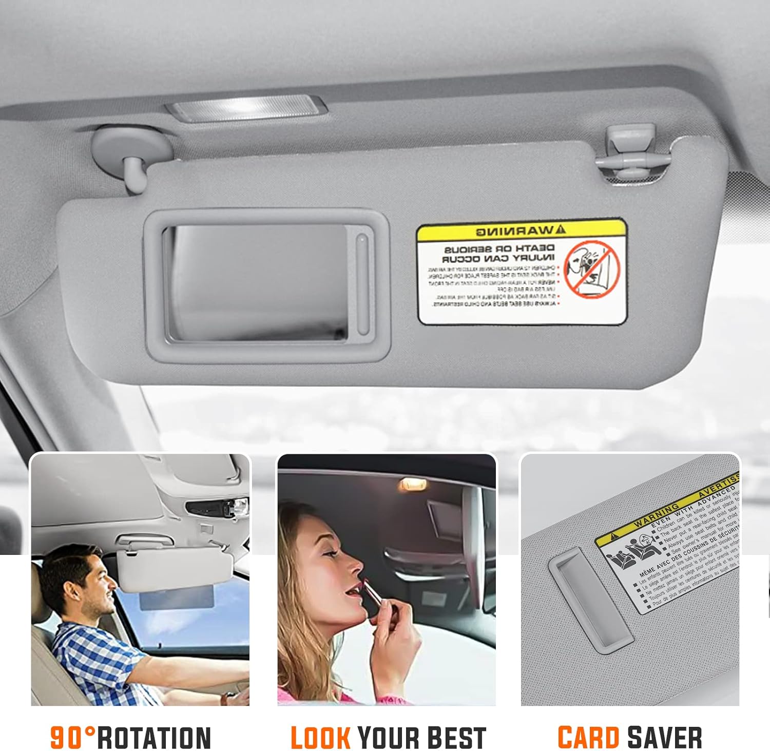 Youxmoto for Hyundai Elantra Gray Left Driver and Right Passenger Side Sun Visor, Replacement for Hyundai Elantra 2011 2012 2013 2014 2015 Replaces# 852103X000TX, 852203X000TX