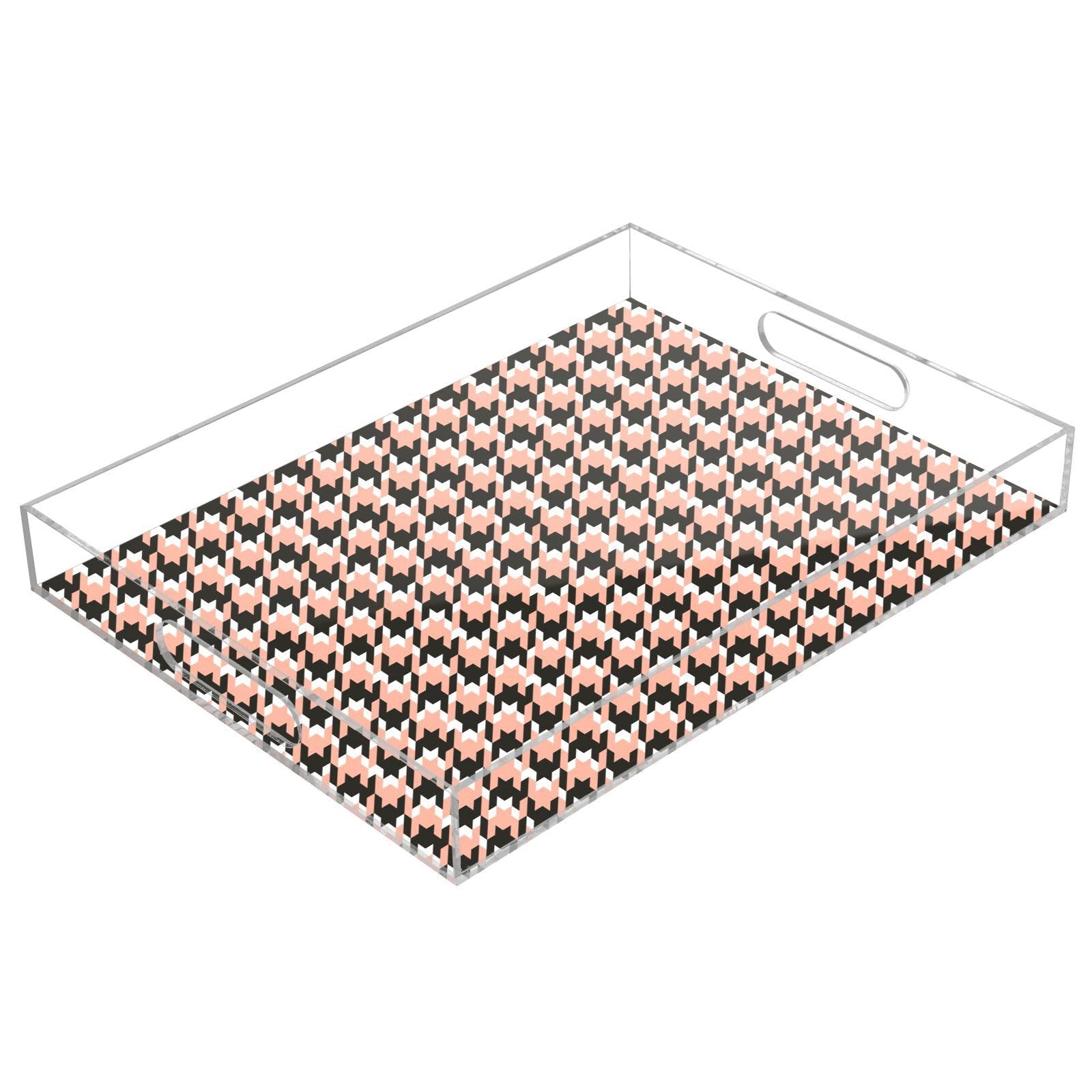 Bandeja acrílica cuadrada de tweed de pata de gallo, bandeja transparente para servir con asas, bandeja de desayuno transparente de 12 x 16 pulgadas, bandeja de acrílico impermeable