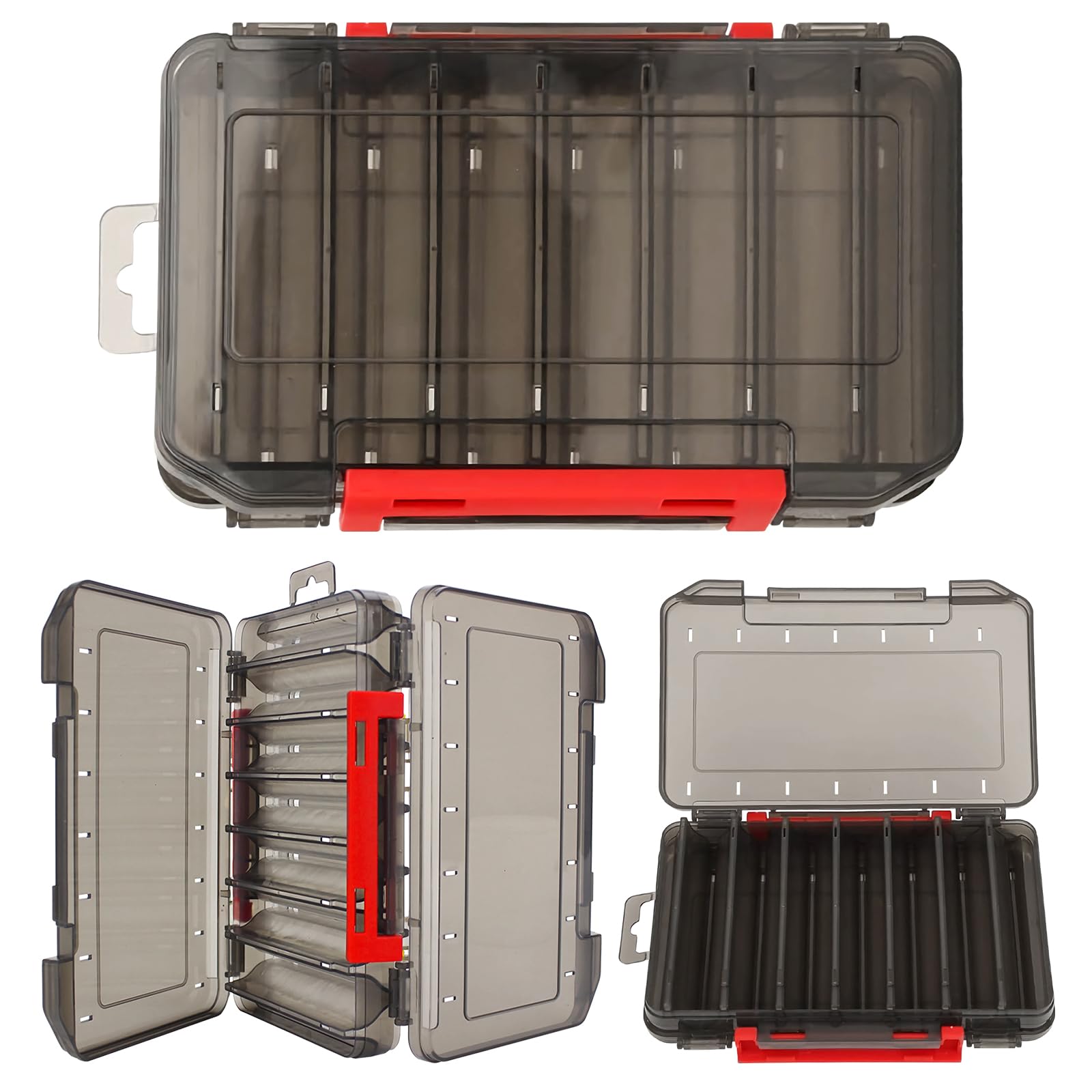 Pudełko na przynęty wędkarskie, 19,5 x 13 x 3,6 cm, dwustronne pudełko na przynęty wędkarskie z uchwytem do noszenia, 14 przegródek, Hardbait Box Tackle Box na przynętę Hardbaits Wobler, gumowe