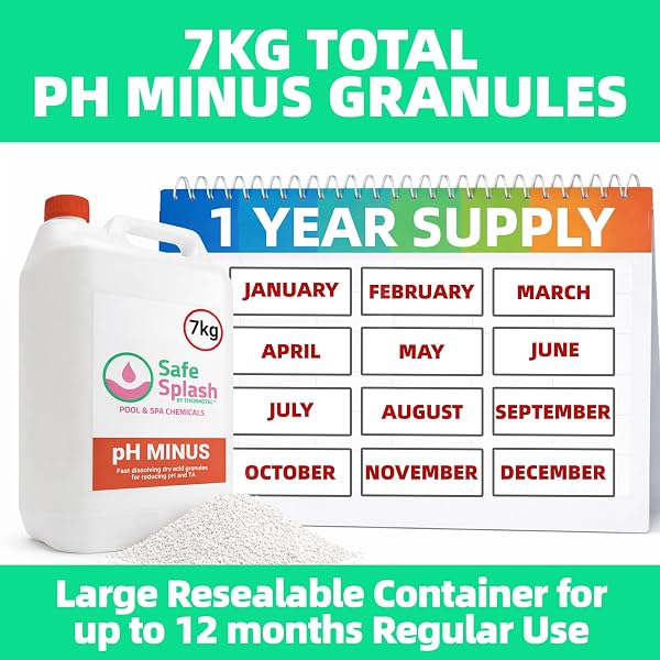 Safe Splash pH Minus 7kg Granules β pH Reducer for Hot Tub & Swimming Pool Water, pH Down for Spas, Inflatable & Garden Pools, Easy Dosing for Clear Comfortable Water - 4