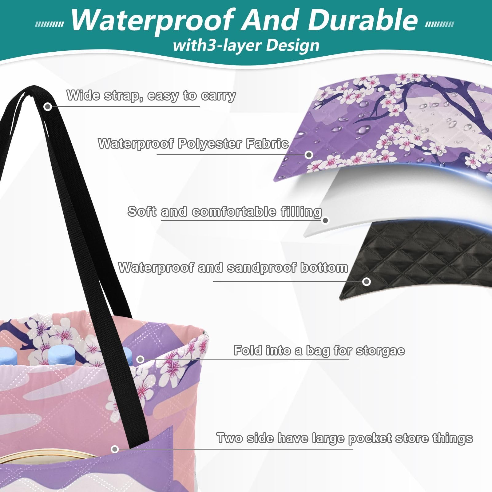 Tappetino da spiaggia a prova di sabbia Campeggio Party Coperte esterne per erba per 8 a 10 adulti regalo estivo lavanda stile giapponese cobija de Picnic