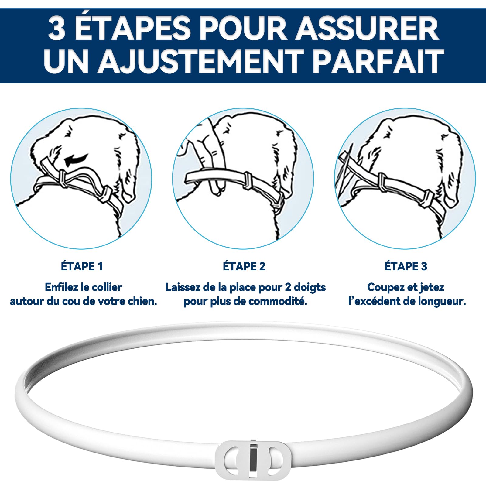 Collier Anti Puces pour Chien Réglable, Élimine Puces, Tiques, Poux, Résistant à l'eau, Huiles Essentielles 100% Naturelles, pour Chiens Grands, Moyens et Petits (63.5CM,2PACK)