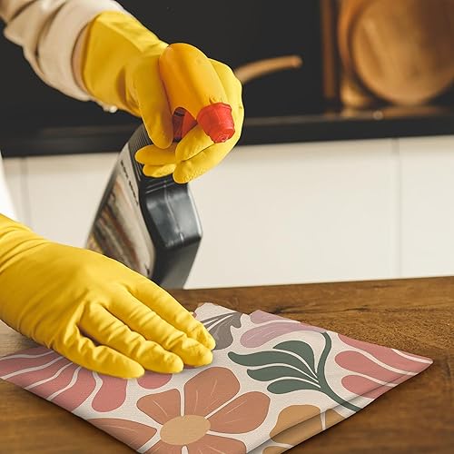 Miniatura 4 de Juego de 2 toallas de cocina abstractas y bohemias, diseño floral retro de los años 70 para baño, paños de cocina florales para cocina, decoración