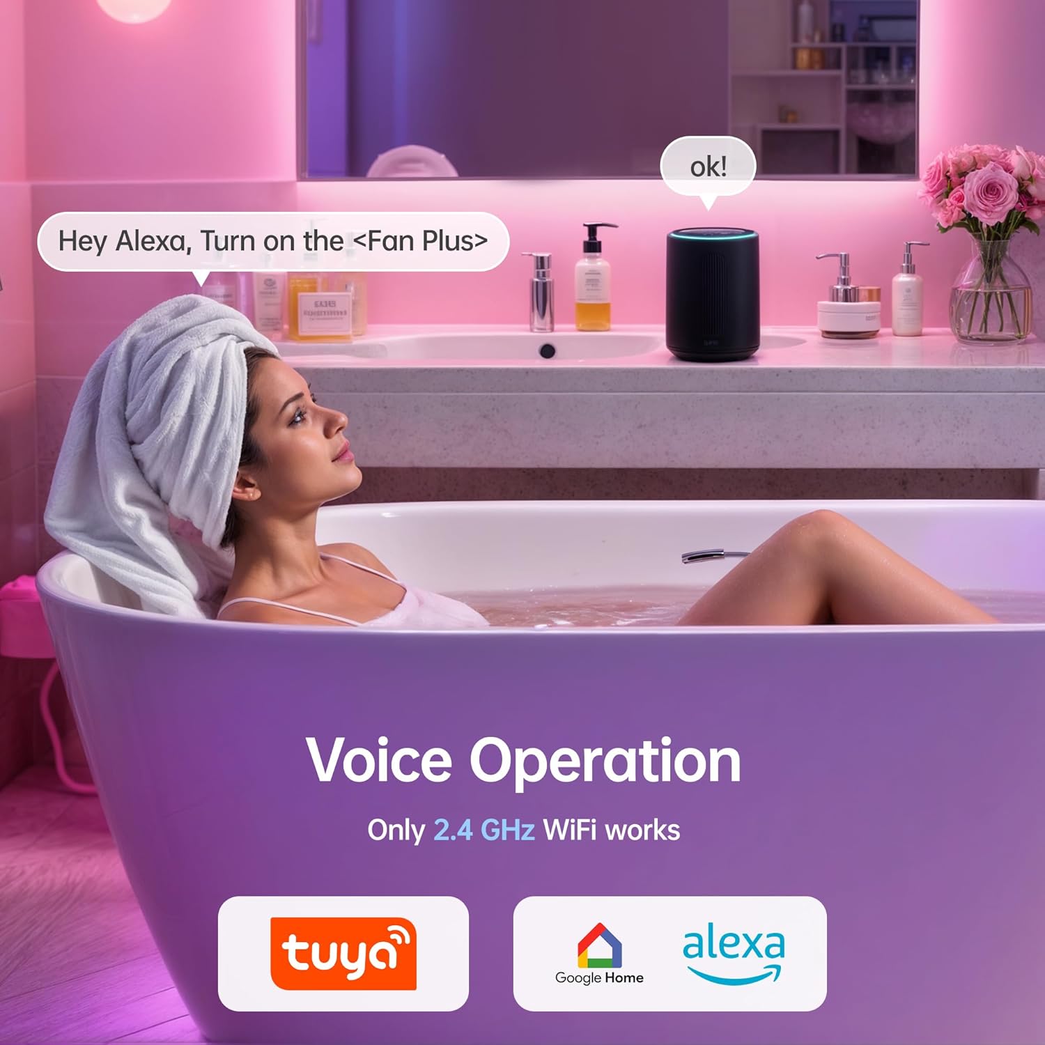 Sliding Exhaust Fan with Bluetooth Speaker, 230 CFM, Humidity & Odor Sensor, 3-Color Temp & RGB Lights, App/Voice/Remote Control, Easy-Clean Dust Filter (White)