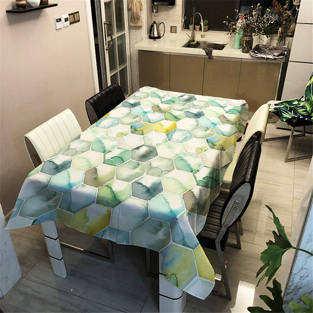 Morbuy Green Hexagon Waterproof Table Cloths Rectangle, Stain-Resistant Tablecloth Easy Wipe Modern Geometric Print Table Cover For Home Kitchen Dining Garden Party Wedding Decorative (,90X90cm)