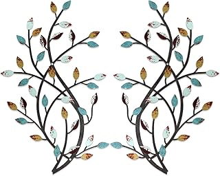 Meltset Metal Tree Leaf Wall Decor, Vine Olive Leaf Branch Wall Art, Wrought Iron Scroll Artwork, Decorative Wall Sculptures Above The Bed, Living Room, Hallway, Indoor and Outdoor（S/Farmhouse）