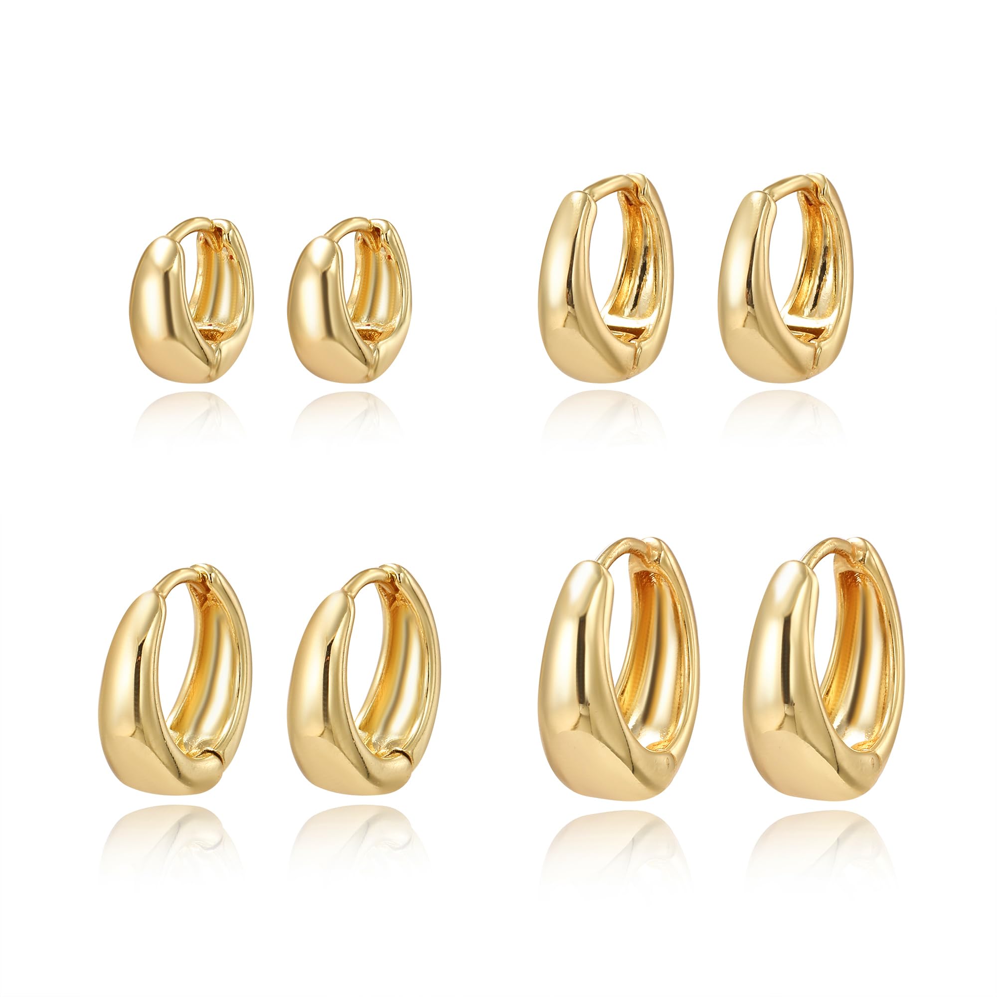 Gold Earrings for Women, 16K Gold Plated Cubic Zirconia Crystal Cartilage Stud Hoop Earrings Set, Dainty Huggie Earrings Stacks, Hypoallergenic